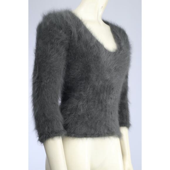 Vintage Express Soft Fuzzy Gray Angora Rabbit Hair 3/4 Sleeve Top Sweater Size S - Picture 4 of 11